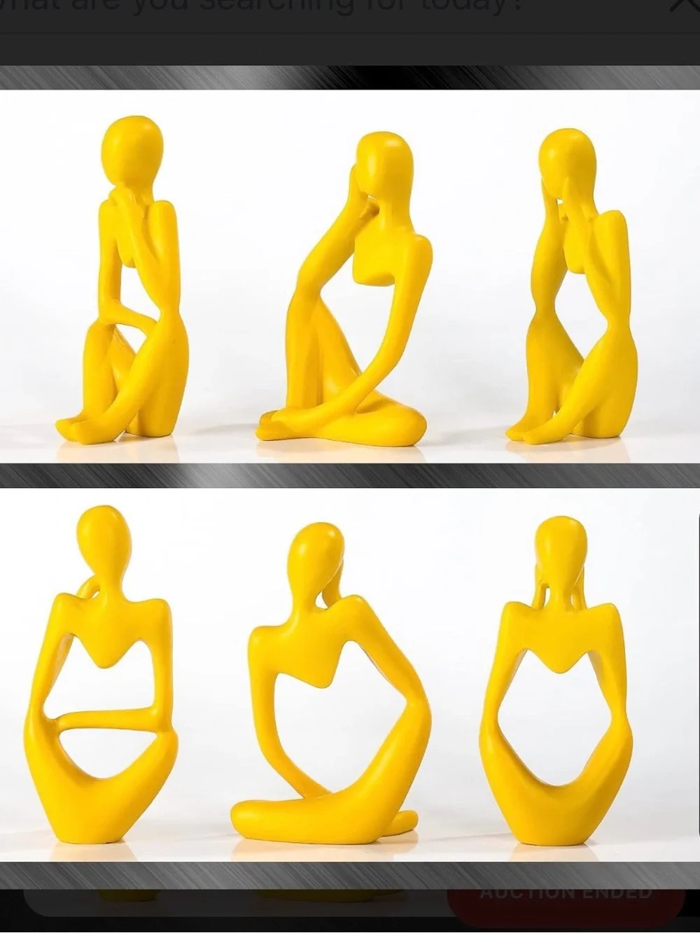 Modern Abstract Yellow Ceramic Figurine - Thoughtful Pose